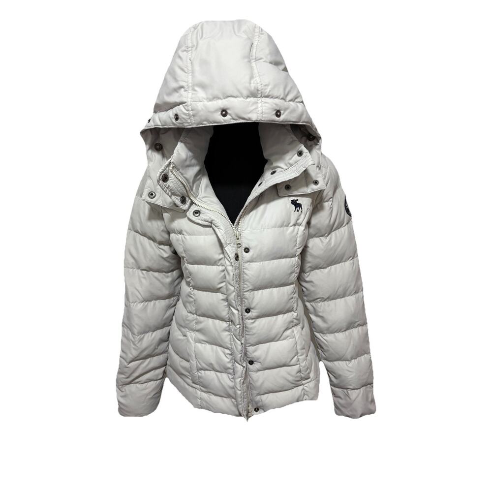 Abercrombie Fitch Gray Puffer Jacket Womens M Hooded Down Blend Winter Coat
